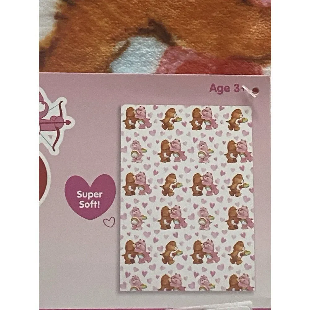 Care Bears Soft Plush Throw Blanket 50 X 70”‎ Kisses Hearts Love Valentines NEW